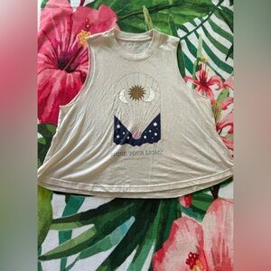 Spiritual Gangster Cream Graphic Muscle Tank with Navy & Gold Sun